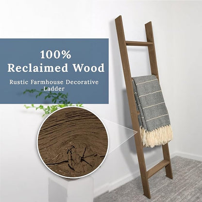 BARNWOODUSA Throw Blanket Ladder – Fully Assembled Reclaimed Wood – Rustic Decorative Ladder for Towels, Quilts, & More – Perfect Farmhouse Decor for Bathroom, Porch, or Living Room,5ft.