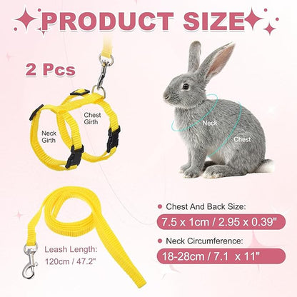 Rabbit Harness and Leash, Escape Proof Bunny Cat Leash Small Animal Harness Soft Adjustable Buckle(2Pcs, Yellow) for Bunny Kitten Cats Puppies Walking Hiking Training