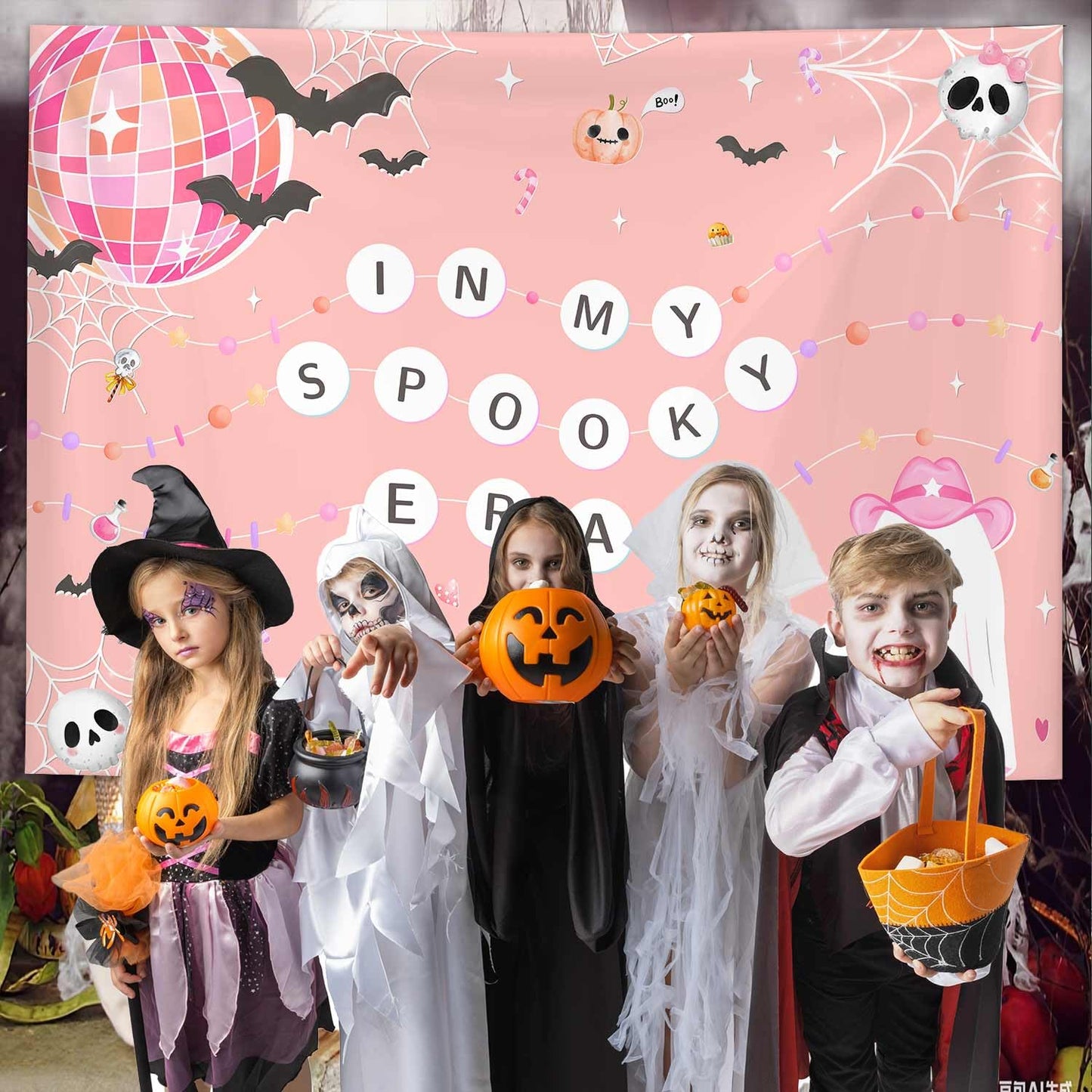 MEHOFOND 7x5ft Halloween in My Spooky Era Backdrop Pink Ghost Groovy Hippie Birthday Party Glitter Disco Bachelorette Decorations Photography Background Banner Photo Booth Props