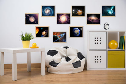 YUESJGM Outer Space Posters Planet Painting Galaxy Pictures Nebula Wall Art Kids Bedroom Outer Space Room Decor Interstellar Posters Living Room and Home Decoration Set of 9(8x10 inches) Unframed