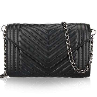 Small Leather Crossbody Bag for Women Clutch Purse Womens Handbag Ladies Black Cross Body Purses Designer Shoulder Bag with Chain Strap Mini Quilted Crossbody Phone Bags