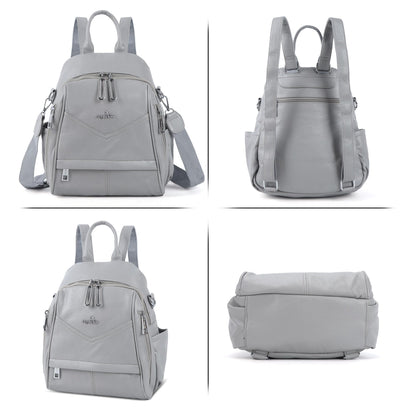 Angel Kiss Small Backpack Purse for Women,Soft Vegan Leather Roomy Backpacks,Designer Ladies Shoulder Backpack Fashion Handbag with Removable Strap,Grey