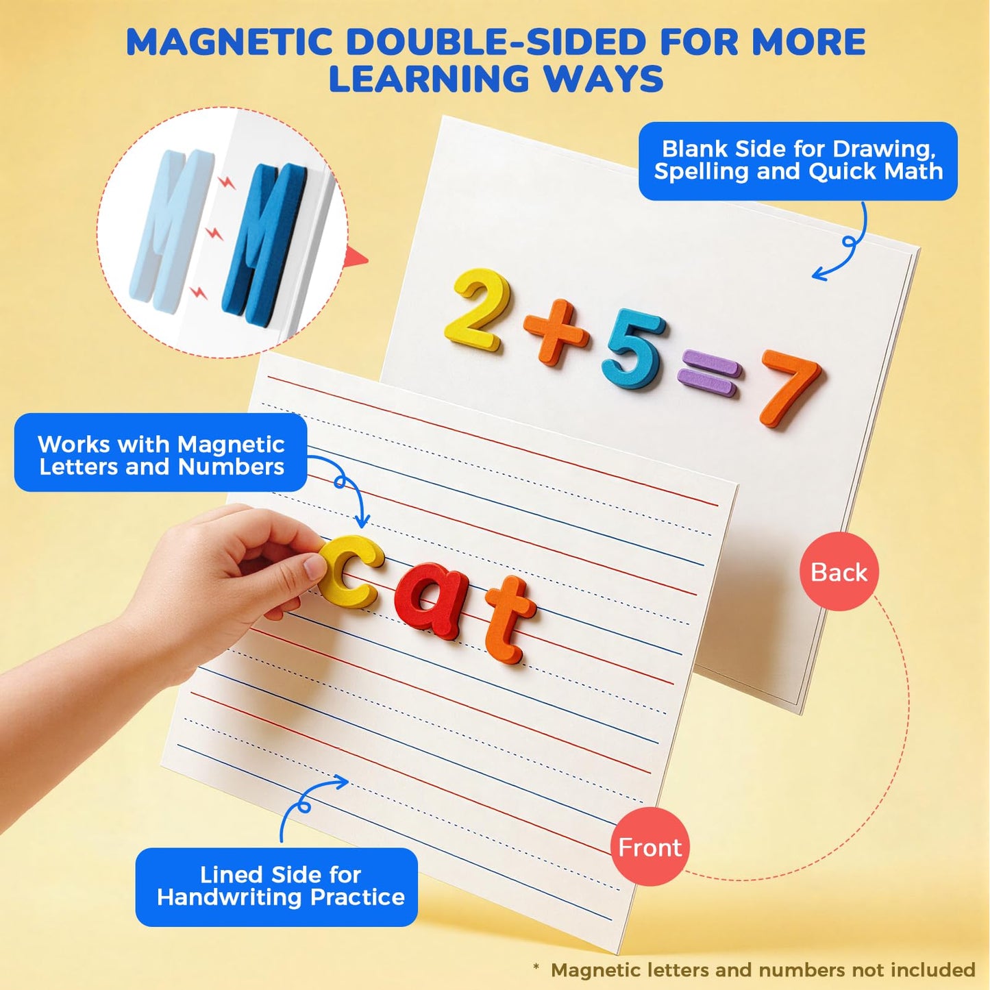 GAMENOTE White Board Dry Erase, Small Magnetic Lined White Board Set, Double Sided Magnet Ruled Lap Boards Whiteboard for Kids and Student Learning, 9x12 Inches (Pack of 12)