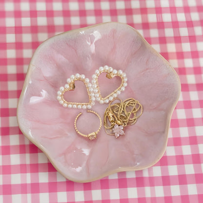 2Pcs Jewelry Dish - Kiln-Changed Ceramic Lotus Leaf Shape Ring Dish, Small Trinket Trays for Jewelry, Rings, Keys, Decorative Dish for Home, Perfect Gifts for Mom, Friends, Sisters, White & Pink