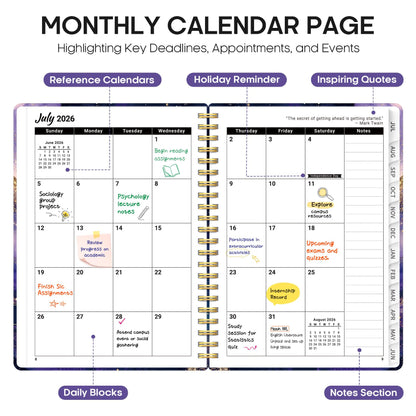 Planner 2026-2027, Academic Year Weekly and Monthly Calender Planner, from Jul 2026 - Jun 2027, Spiral Bound School Planning Book, Perfect for Teacher, Student, Women & Men, A4 (8.5" x 11"), Cosmic Amethyst