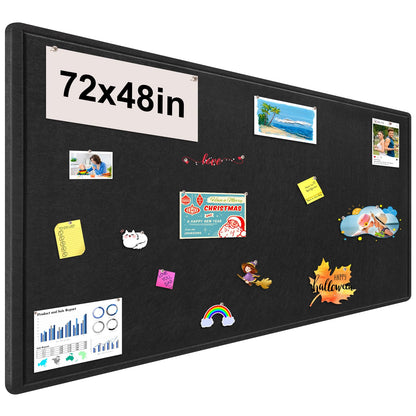 Large Bulletin Board, Foldable 72x48 Inches Cork Board Alternative, Large Felt Board Decorative Pin Board for Wall, Foldable Photo Board Self-Adhesive Vision Board with 36 Pushpins Black