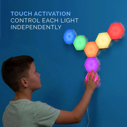 Emberela HEXlights Sensory Lights for Kids - 7pk Touch Hexagon Lights, Remote Controlled - Autism-Friendly Tap Tap Wall LED Panels for Sensory Room - Table Stand Included