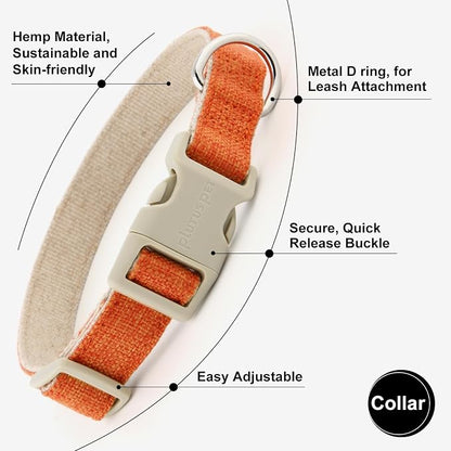 Plutus Pet Cotton Hemp Dog Collar and Leash Set, Adjustable Collar for Small, Medium, and Large Dogs, Heavy Duty and Soft on Skin, Orange, M