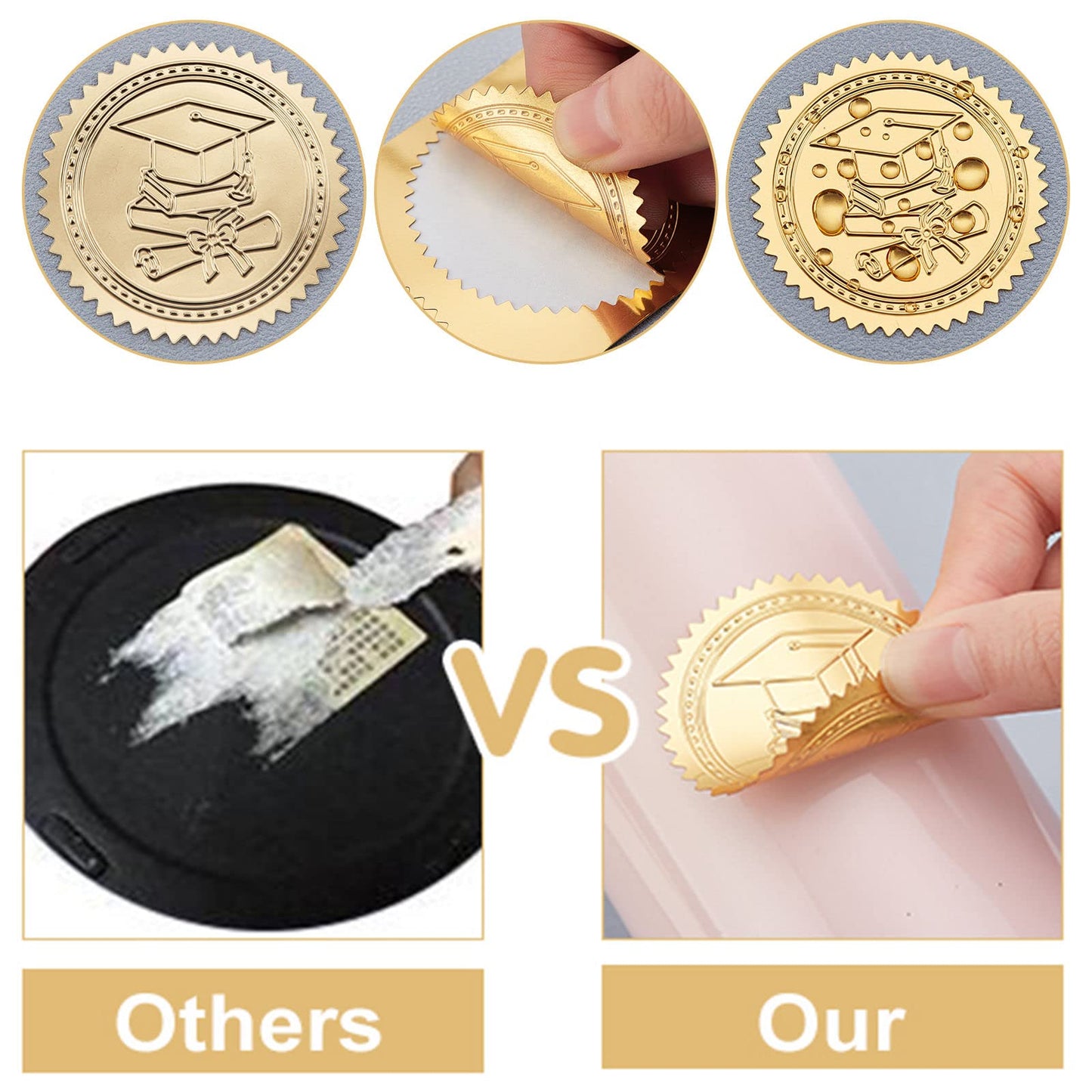 CRASPIRE 2" Gold Foil Sticker Magic Book 100pcs Certificate Seals Gold Embossed Round Embossed Foil Seal Stickers for Envelopes Invitation Card Diplomas Awards Graduation Celebration