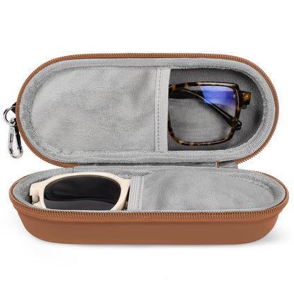 Huvon Double Eyeglasses Case, Dual Glasses Sunglasses Organizer with Zipper Closure, Eyewear Storage Box for Men Women Travel (Brown)