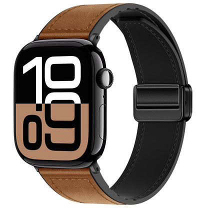 Qimela Magnetic Leather Strap Compatible with Apple Watch Band 38mm 40mm 41mm 42mm 44mm 45mm 46mm 49mm for Men Women,Top Grain Genuine Leather Wristband for iWatch Series 10 9 8 7 6 5 4 3 Ultra 2 1 SE
