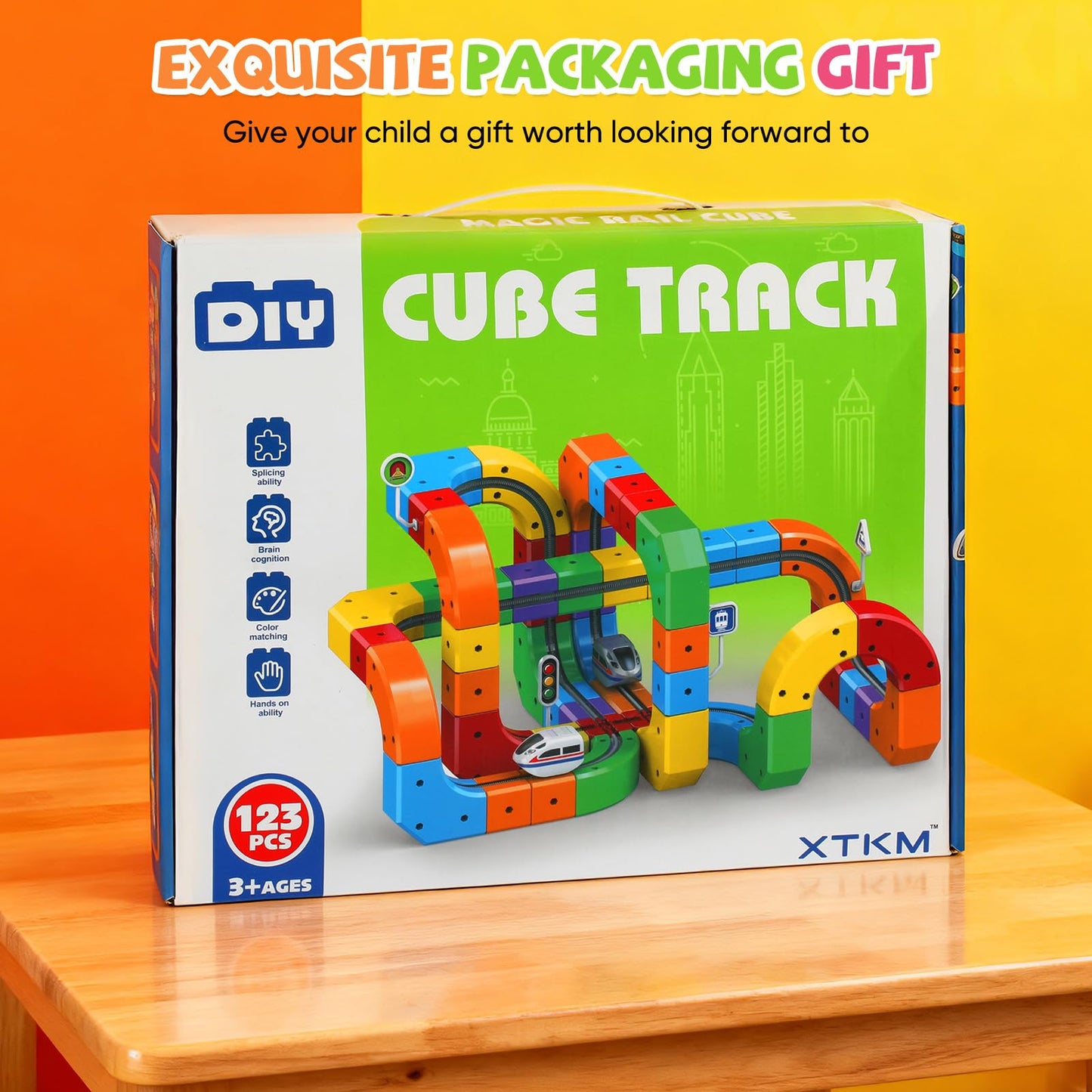 Electric Train Set for Kids Flexible Race Track Toy DIY 3D Embedded Layouts & Motorized Car 3-8 Year Old Boys Girls Toys STEM Learning Gift (123Pcs,2 Car)