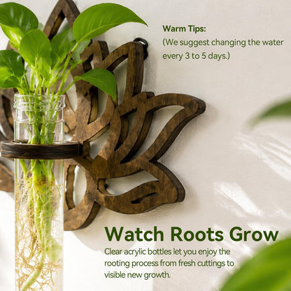 Artilady Plant Propagation Station 2 Pack Wall Hanging Plant Terrarium Holder with Test Tube Wood Window Planter Indoor Decor for Living Room Bedroom Kitchen (Lotus)