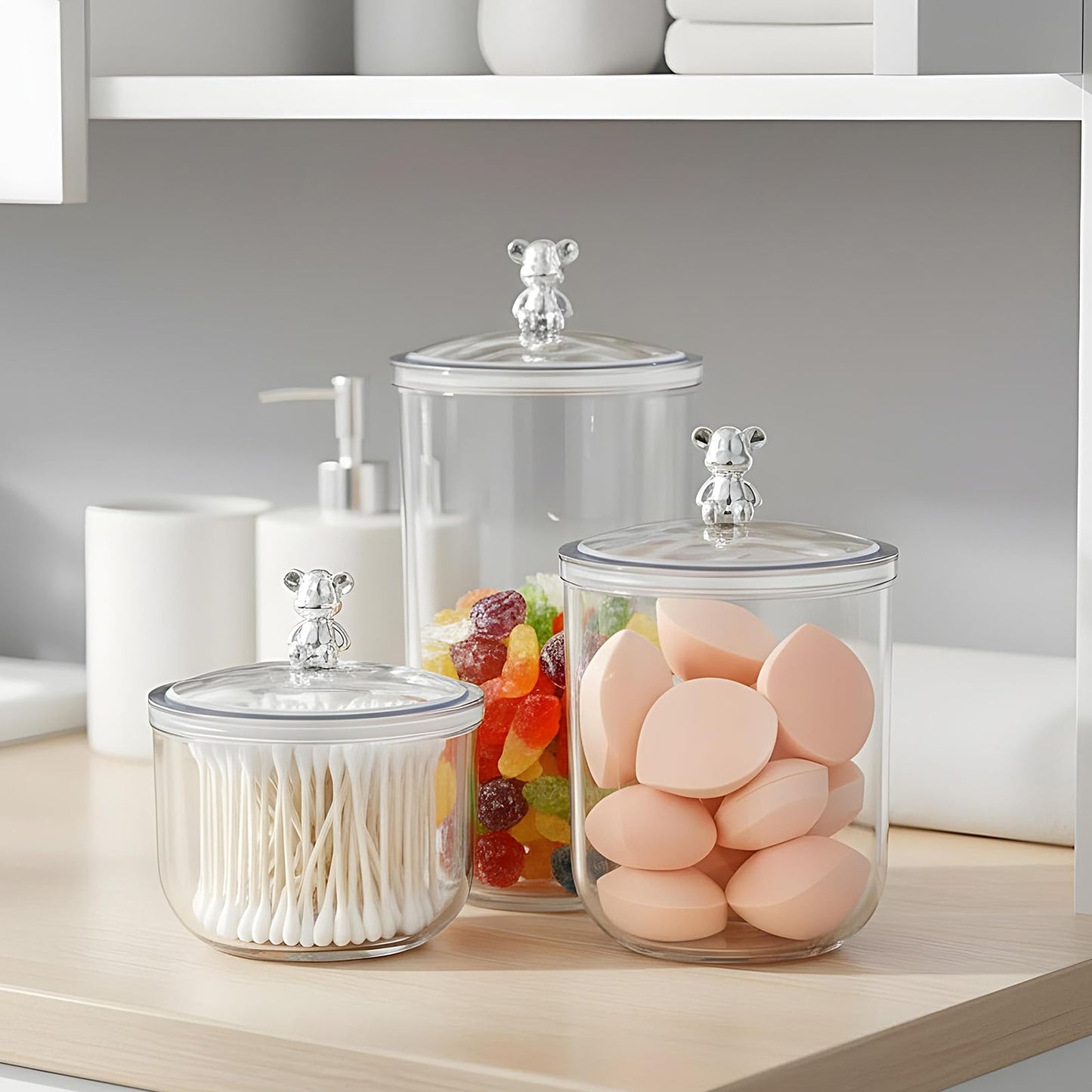 Ckhoid 3PCS Clear Candy Jars With Lid, Plastic Storage Jar Canister with Airtight Lid, Decorative Cookie Container for Snacks Buffet Wedding Home Bar Décor, Pantry Food Organizer Container 30/47/68 Oz