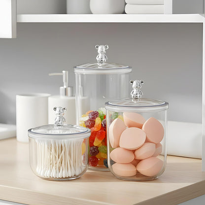 Ckhoid 3PCS Clear Candy Jars With Lid, Plastic Storage Jar Canister with Airtight Lid, Decorative Cookie Container for Snacks Buffet Wedding Home Bar Décor, Pantry Food Organizer Container 30/47/68 Oz