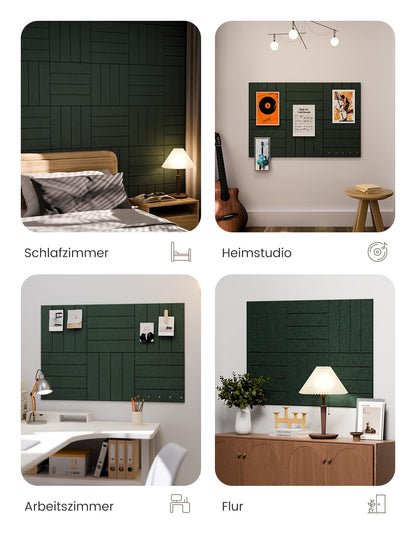 Bumusty Large Cork Board Alternative-36 x 24" Felt Bulletin Board Tiles, with 30 Pushpins, 40 Adhesive Tabs, Bold-Stripe 6-Pack, Cork Boards for Office Push Pin Board Felt Board-Pine Green