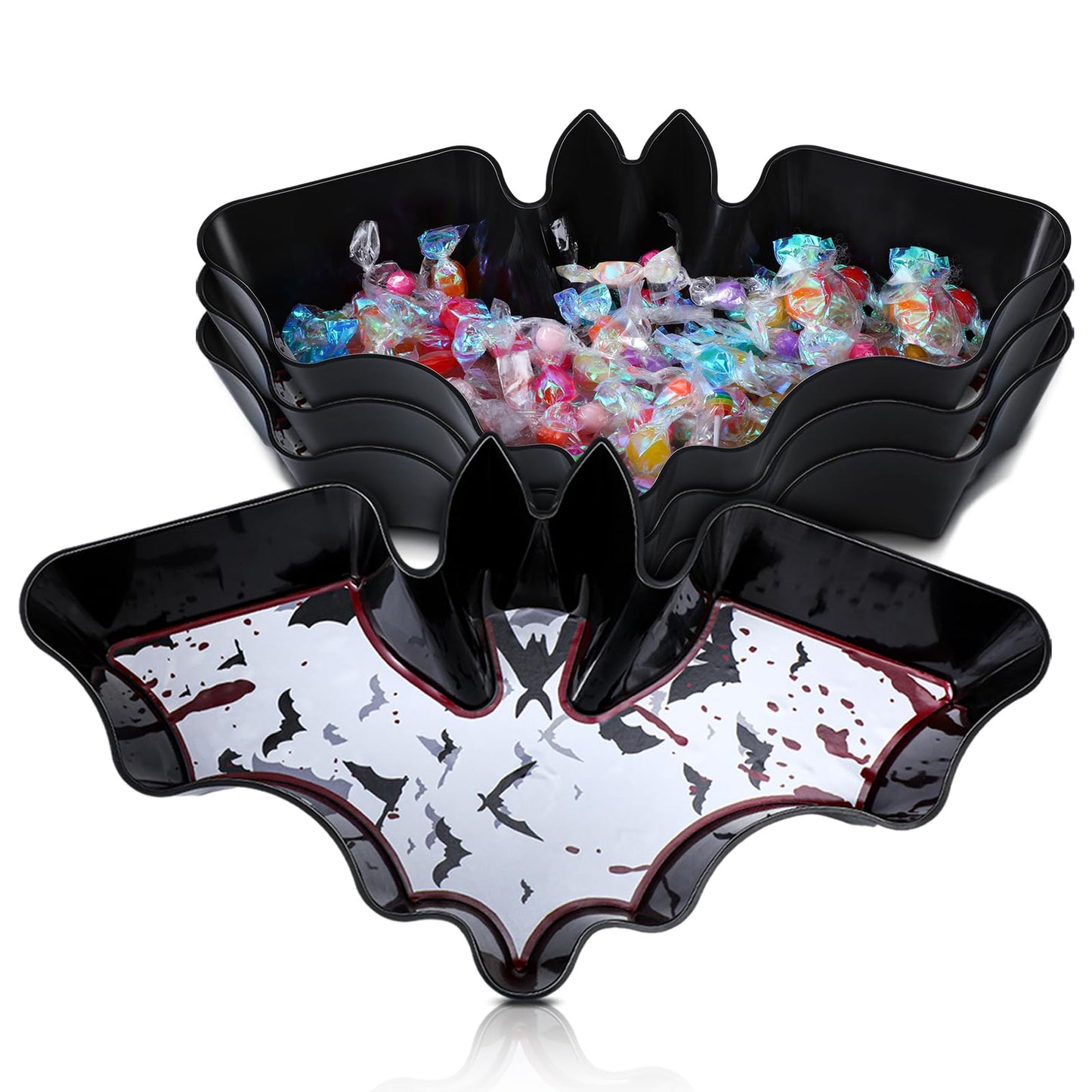 Dandat 4 Pcs Halloween Candy Bowl Plastic Halloween Serving Tray Dishes Creepy Plastic Platter with Spooky Bloodstain for Party Supply(Bat Shape)