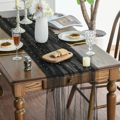 Artoid Mode 3PCS Pearl Black Gauze Table Runner 120 Inch 10FT, Seasonal Sheer Dining Holiday Wedding Birthday Baby Shower Table Decor for Home Party