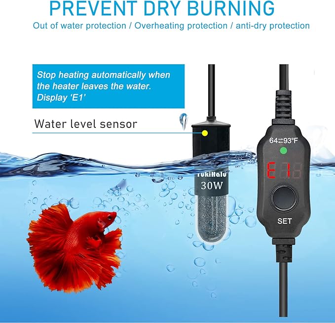 YukiHalu Super Mini Aquarium Heater, 10W 20W 30W Adjustable Fish Tank Heater with External Controller, Overheating Protection, Digital Display, Used for 0.5-3 Gallons(10 watts)