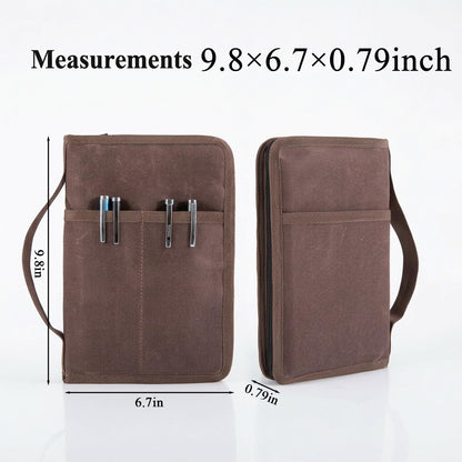 Hagsfire Zipper A5 Notebook Journal Planner Sketchbook Cover, Water Resistant Waxed Canvas Pocket Pocket Field Notes Cover for Journal Notebook Password Planner Book with Pen Loop (8.6"x6.9") (Brown)