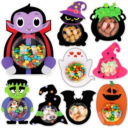 36 Set Halloween Candy Holder Cards with Clear Dome, Halloween Treat Boxes, Candy Servers,Ghost/Pumpkin/Bat Design,DIY Trick or Treat Party Favors for Kids, Classroom Prizes ,Family Gatherings(Candy Not Included)