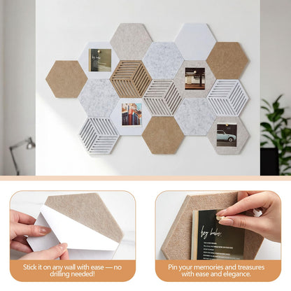 Mindsoft 16 Pcs Hexagon Cork Board Tiles for Wall Decor, 7x6 Inch Self-Adhesive Corkboard Tiles with 50 Pins, Hexagon Pin Board for Home Office Classroom Notes Photos DIY Decor