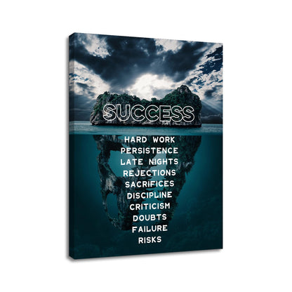 YSPCSUN Inspirational Posters for Office, Success Iceberg Canvas Poster Single Panel Wall Decor for Home Office Dorm Classroom, Framed Canvas Art, 24x18inch