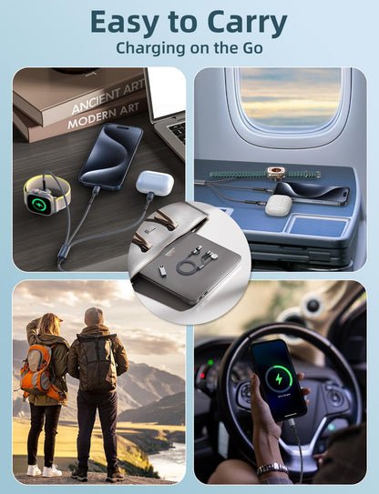 Upgraded Travel Essentials for Apple Watch Charger 3 in 2 Multi Charging Cable for iPhone 17 iWatch Charger USB C Cord, Car RV Camping Essentials Compatible with iWatch Ultra/SE/11 & iPhone 16/15-12