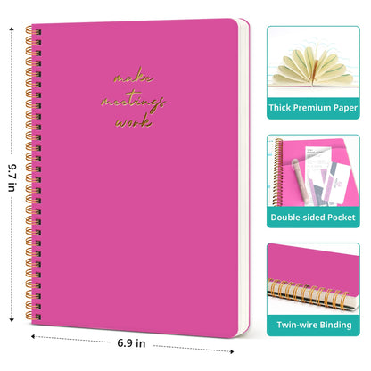 Meeting Notebook for Work Organization - Work notebook with action items, Meeting Minutes Planner Notebook, Perfect Office Supplies for Men & Women - Berry Pink