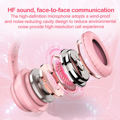 SIMGAL Pink Bluetooth Cat Ear Headphones for Kids & Adults, Wireless & Wired Mode Foldable Headset with Mic - Clear Sound Quality - RGB LED Light, for Girls School Gaming, for Phone/Laptop/PC/Tablet