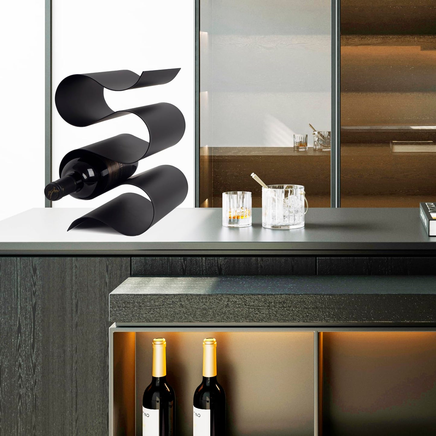 NETRCRHOM Wine Rack Countertop, Freestanding Creativity Modern Small Wine Holder, Tabletop Wine Stand for Kitchen Wine Bar Inside Cabinet, Pantry Decor-5 Bottle