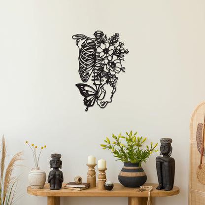 Rajukit Skull Wall Decor & Metal Butterfly Art - Gothic Skeleton Decor with Flowers, Eclectic Wall Sculpture for Bedroom & Outdoor Gothic Decor, Halloween Gifts