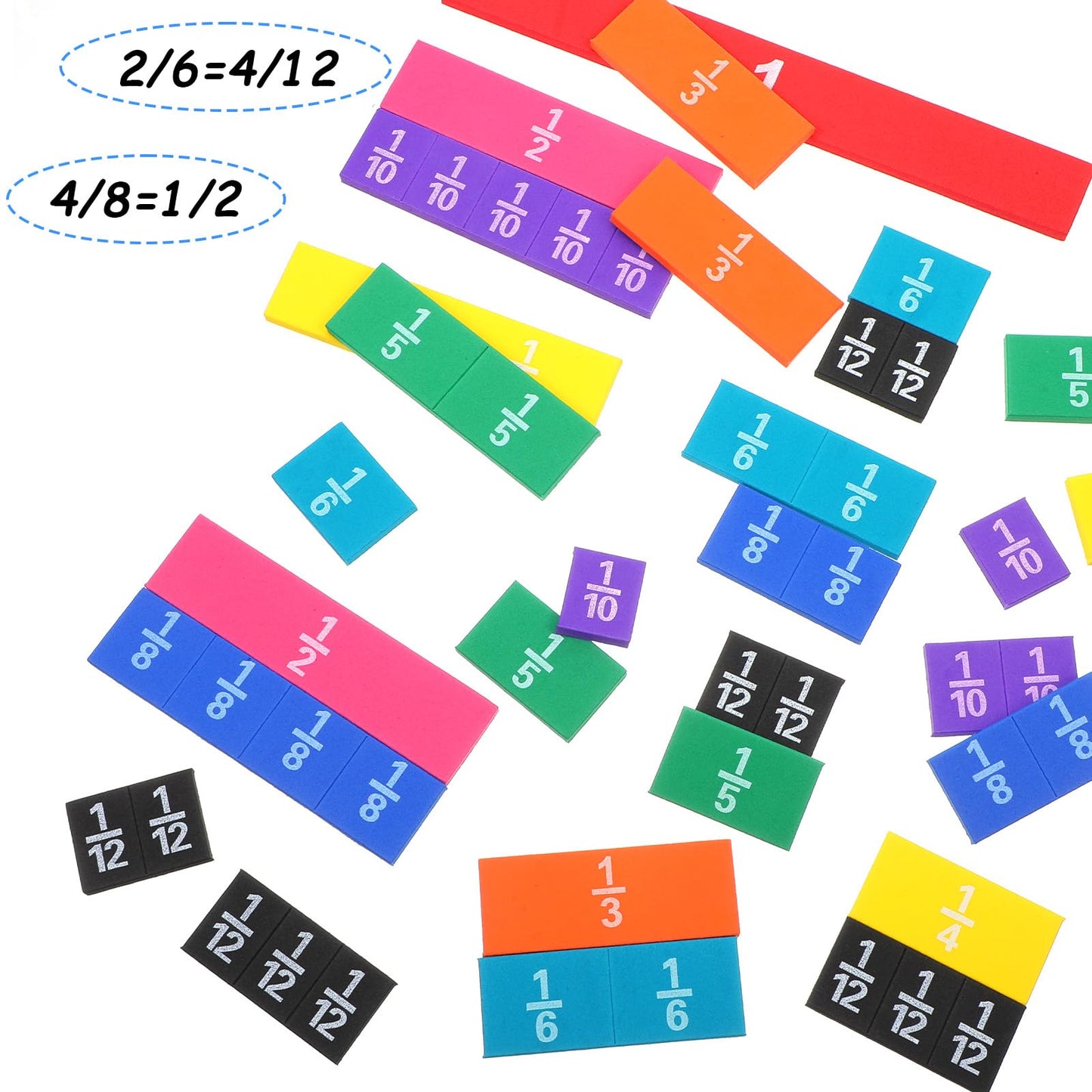 12 Sets Rainbow Fraction Tiles Set, Plastic Fractions Manipulatives Math Magnetic Manipulatives for The Home Curriculum