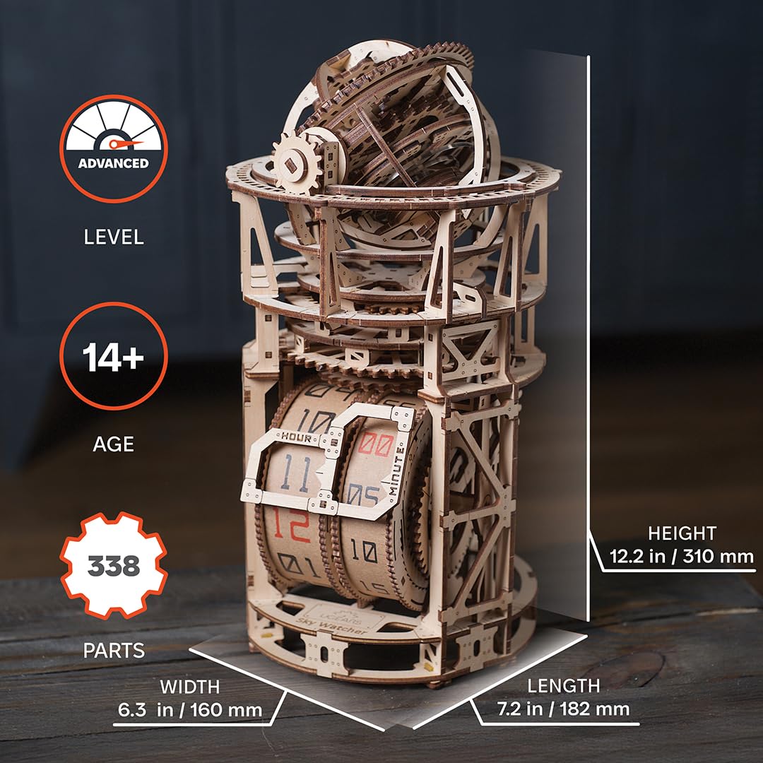 UGEARS Astronomer Table Clock with Tourbillon - 3D Wooden Puzzles for Adults Model Kit - Mechanical Clock Kit Functional DIY Wood Model Kits for Adults, 3D Puzzle for Puzzle Lovers