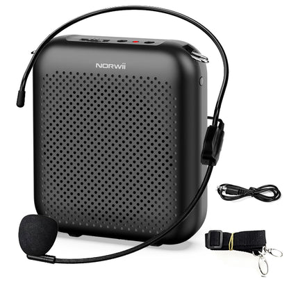 Norwii Bluetooth Voice Amplifier, Power Amplifiers, Portable Mini Wired Microphone Headset for Teacher Classroom & Outdoor Lectures, Teaching, Tour Guides, USB-C Rechargeable - 4000mAh, Black