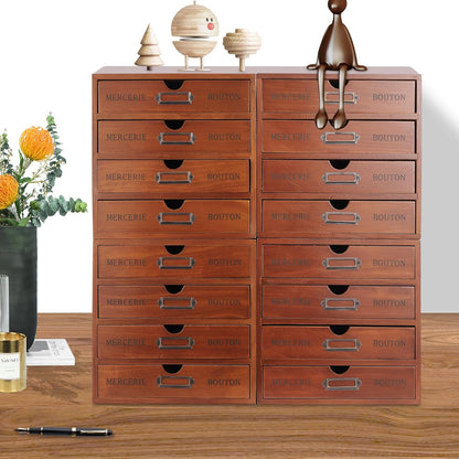 Vintage Drawer Wooden Drawers Organizer, 16-Drawer Desktop Organizer With Drawers, Iron Label Holders, Brown, For Store Cosmetics, Files, Books, Letters, Papers, Magazines