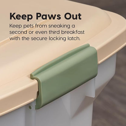 IRIS USA Airtight Dog Food Storage Container, WeatherPro, Up to 22 lbs, Removable Wheels, for Dog Cat Bird and Other Pet Food Storage Bin, Keep Fresh, Made in USA, Almond/Clear