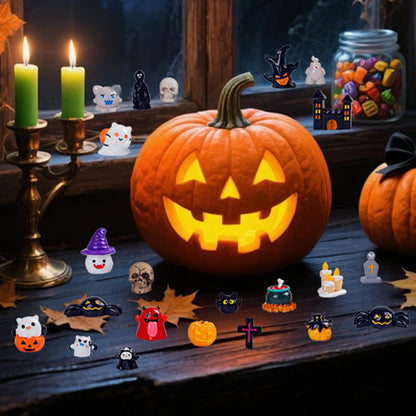 Nerfcareani 50pcs Halloween Mini Resin Figurines for Crafts Tiny Miniature Figures to Hide Pumpkin Ghost Skull Miniatures Bulk for Halloween Party Favors Table Idoor Bag Fillers Garden Dollhouse Decor