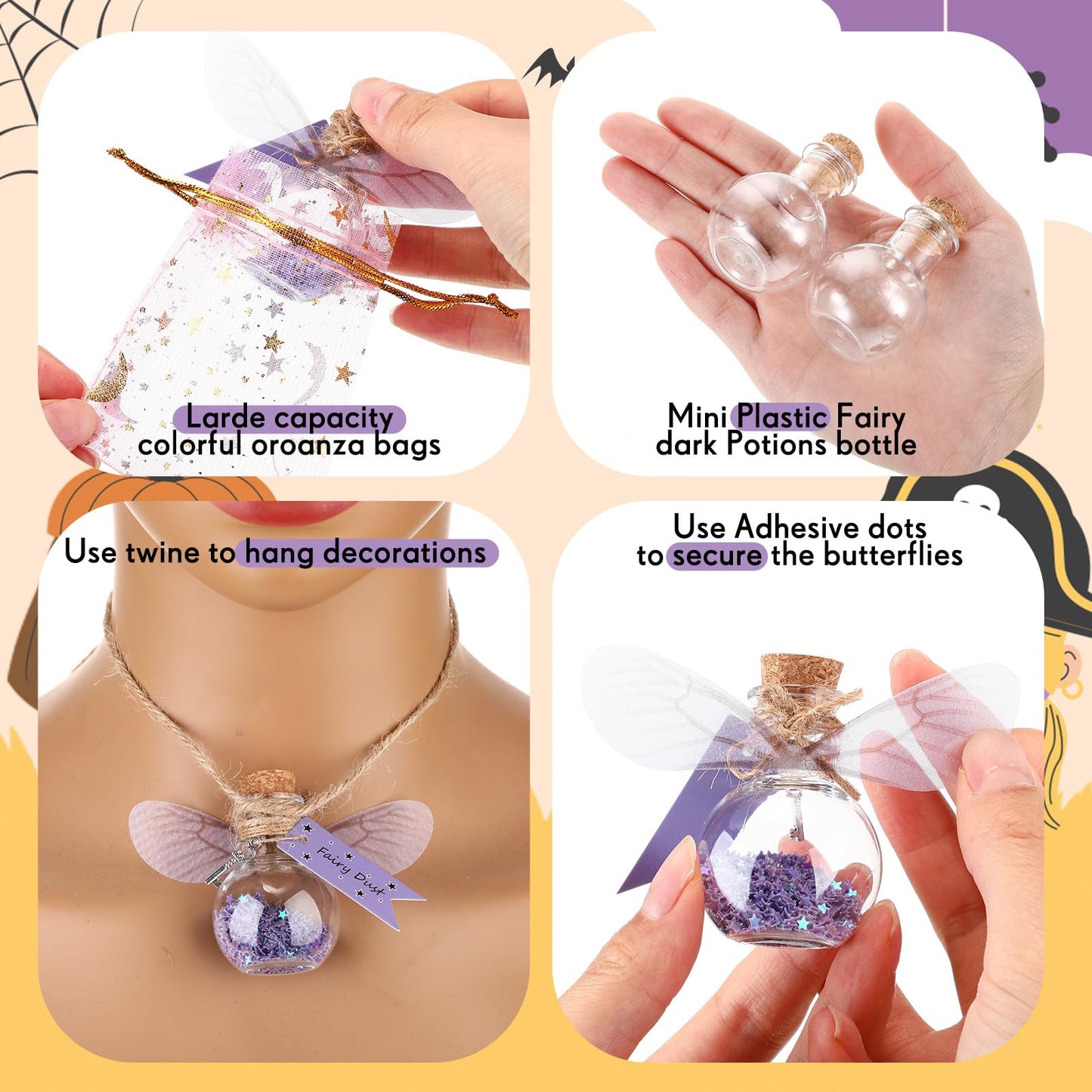 Jinei 262 Pieces Mystery Potion Craft Kit with 36 Magic Witch Potion Bottles Fairy Wing DIY Magic Fairy Bottle Set for Halloween Decorations Birthday Creative Gift Filling Supplies