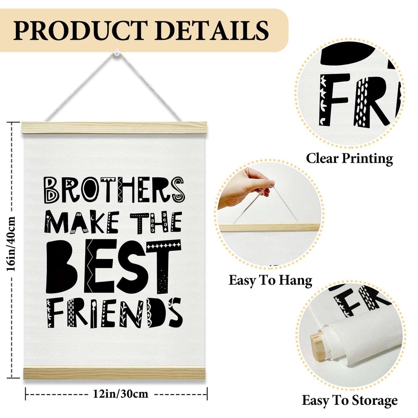 Nopoben Brothers Poster Hanger Frame - Brothers Make the Best Friends, Boys Room Wall Art With Wooden Poster Hanger, Kids Bedroom Playroom Game Room Decor(12x16 Inches)-07