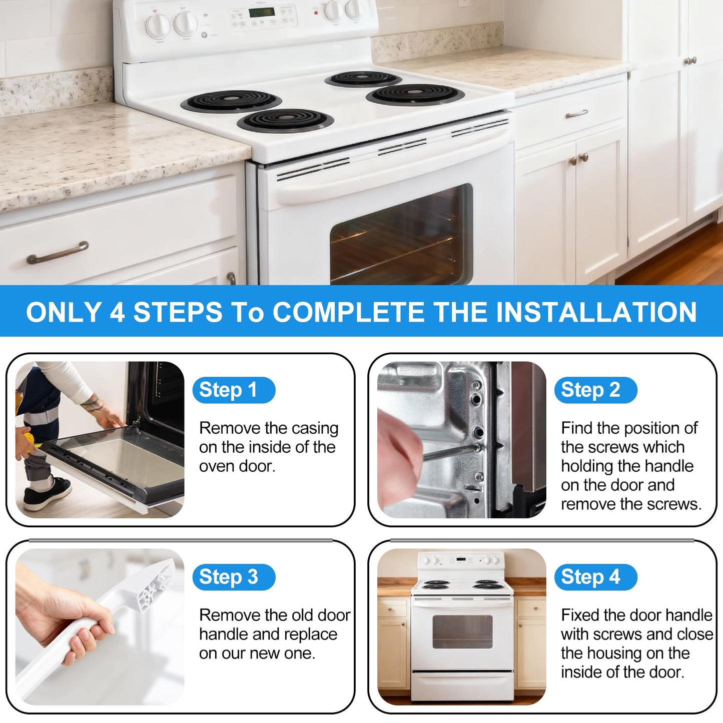 Upgraded WB15X10048 Stove/Oven Door Handle Replacement Compatible with General Electric GE Oven Handle Replacement,White Replacement Handle for Ge Profile Double Oven Parts with Screws