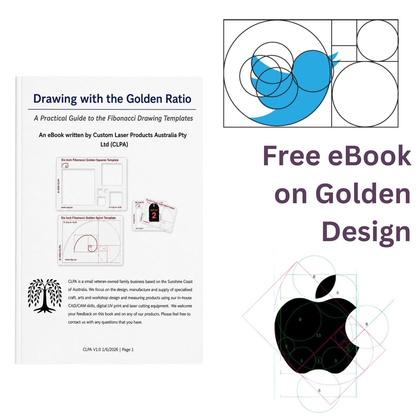 6" Fibonacci Spiral Stencil Template — Golden Ratio Tool for Drawing — Fibonacci Template — Geometric Stencil for Art, Drafting and Quilting — Clear PETG — Made in Australia