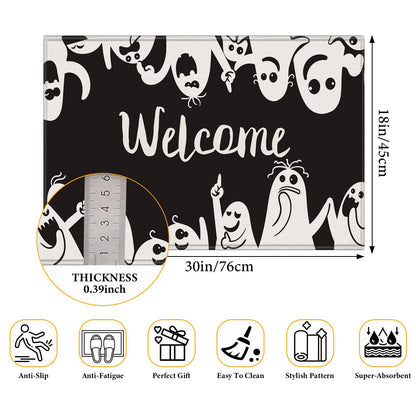 COSHARKLY Halloween Funny Ghost Indoor/Outdoor Door Mat, Black, 17x29.5 Inch, Machine Made, Low Pile, Water Repellent, Spot Clean Only