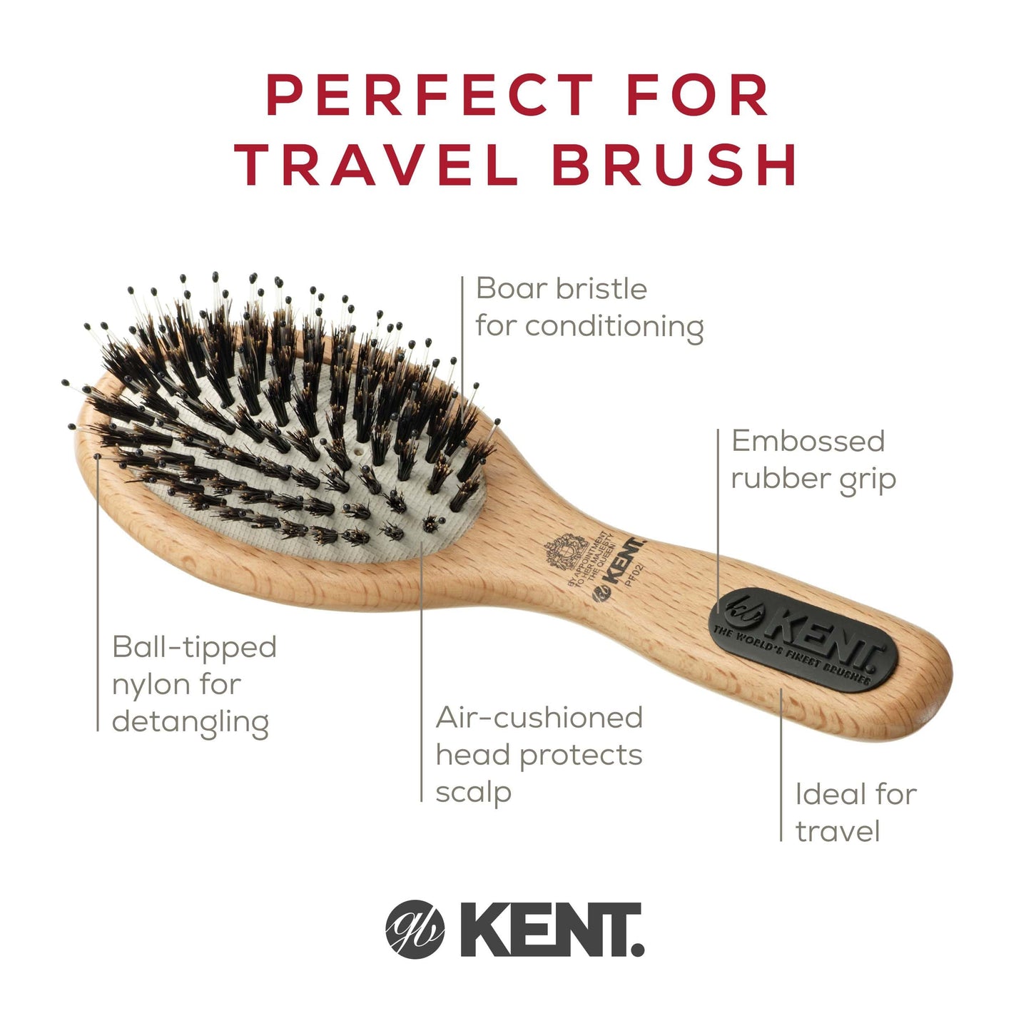 Kent PF01 Large Cushion Detangler Brush, Boar Bristle and Non-Scratch Nylon Mix Hairbrush for Straightening Smoothing. Oval Wood Paddle Detangling Hair Brush for Medium to Long Hair, Made in England