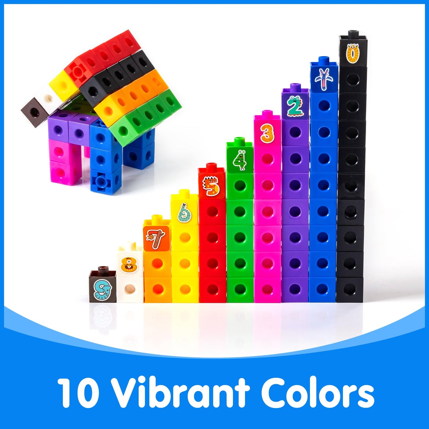 Odoorgames 100 Pcs Math Linking Cubes with 384 Cartoon Stickers - STEM Counting Cubes & Math Manipulatives for Kids, Learning Activities for Kindergarten & Elementary School