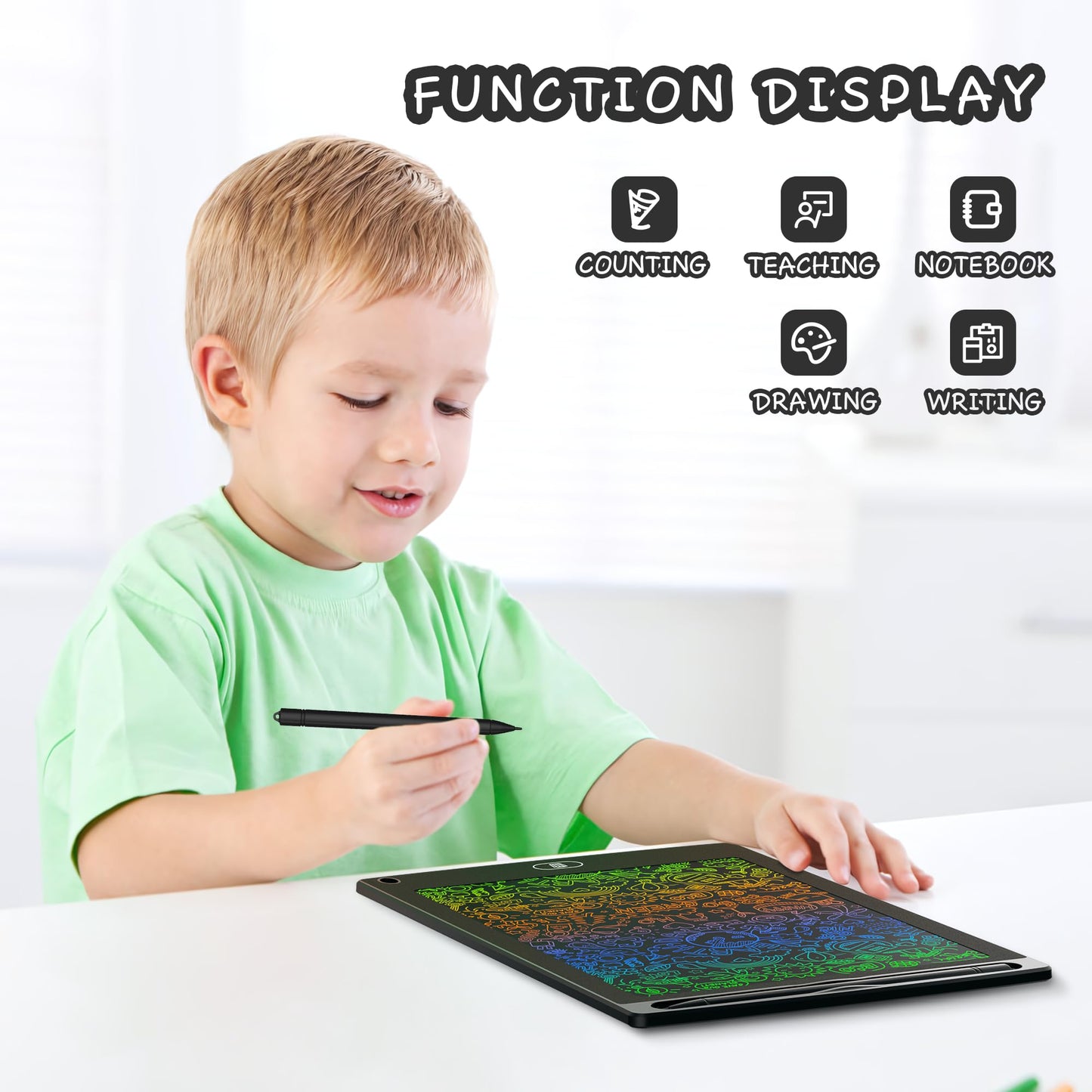 LCD Writing Tablet for Kids - 10 Pack 8.5 Inch Doodle Board Erasable Electronic Painting Drawing Pads Learning Toy Gifts for Christmas Birthday School Age 3-8 (Blue, Red, Green, Pink, Black)