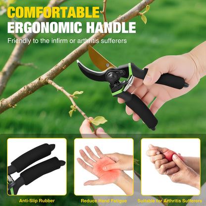 Yesker Pruning Shears for Gardening 8.5" Professional Bypass Garden Scissors Yard Clippers with Sharp SK5 Steel Blade Heavy Duty Hand Pruners for Branch Flower Plant Trimming Cutting Gardening Tools