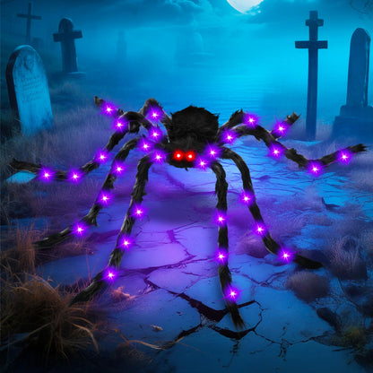 6.6 FT Giant Spider Halloween Decorations Light Up Scary Spider with Red LED Eyes Purple Lights for Yard Lawn Garden Porch Halloween Party Haunted House Indoor Outdoor Decor