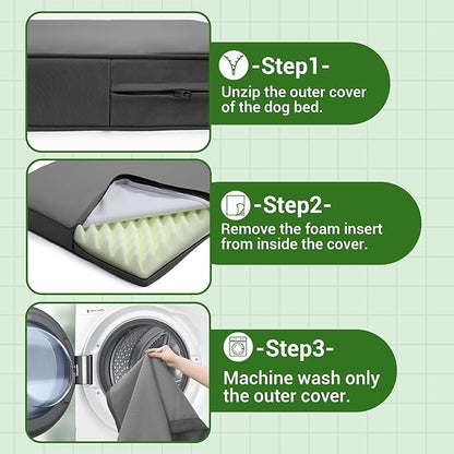 Vonabem Outdoor Waterproof Dog Bed Washable, XL Large Crate Pad 42 inch, Cooling Leather Wipeable Pet beds with Removable Cover, Foam Orthopedic Anti-Slip Kennel Pads Reversible, 41"x27" Grey
