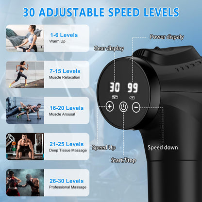 APHERMA Massage Gun, Muscle Massage Gun for Athletes Handheld Electric Deep Tissue Back Massager, Percussion Massage Device for Pain Relief with 30 Speed Levels 9 Heads